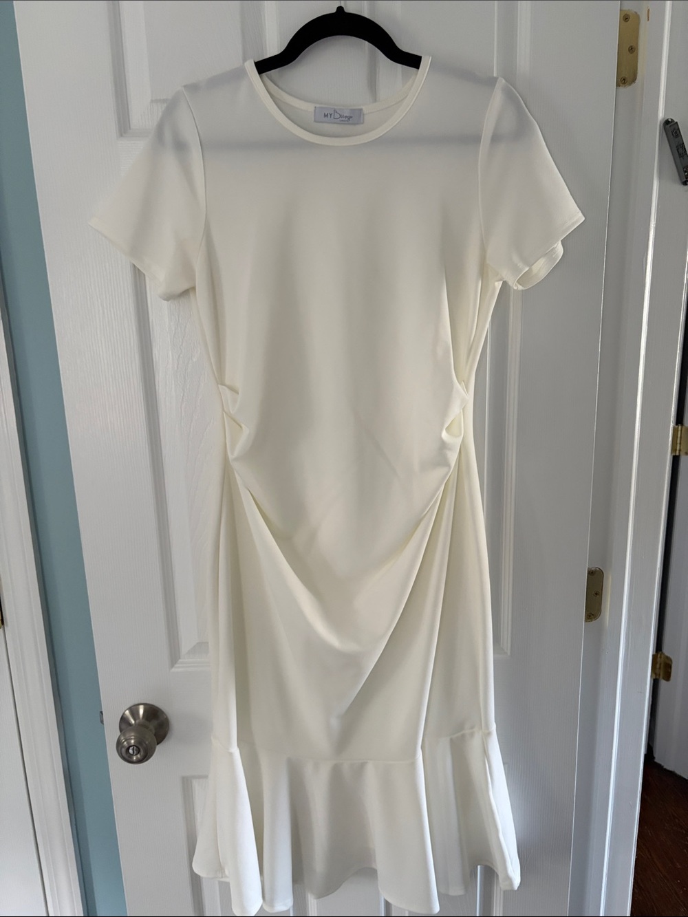 My Bump Cream Short-Sleeve Draped Midi maternity Dress